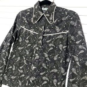Vintage 70s Maverick Paisley Western Pearl Snap Long Sleeve Top Retro Size 32